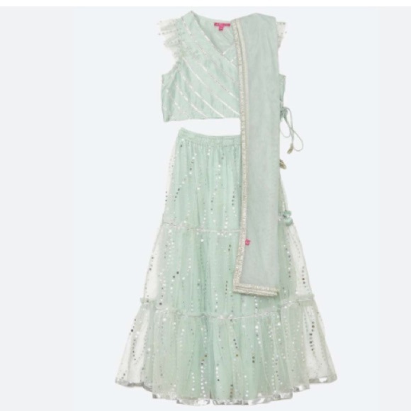 Biba Girls Indian / Pakistan Lehenga Choli Set Blue Silver Embellished Size 6-7 - Picture 1 of 15